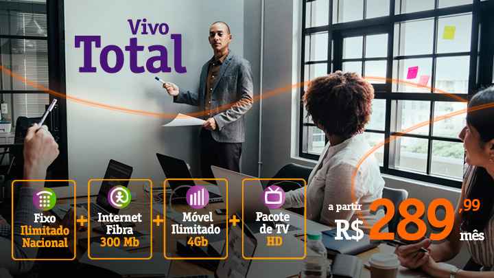 Vivo Total - Fixo + Internet Fibra + Móvel Ilimitado + Pacote de TV - Ecotelecom Vivo Empresas