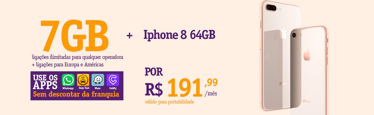 Iphone 8 64Gb + 7GB - Ligações Ilimitadas - Apps sem descontar da franquia - Ecotelecom Vivo Empresas